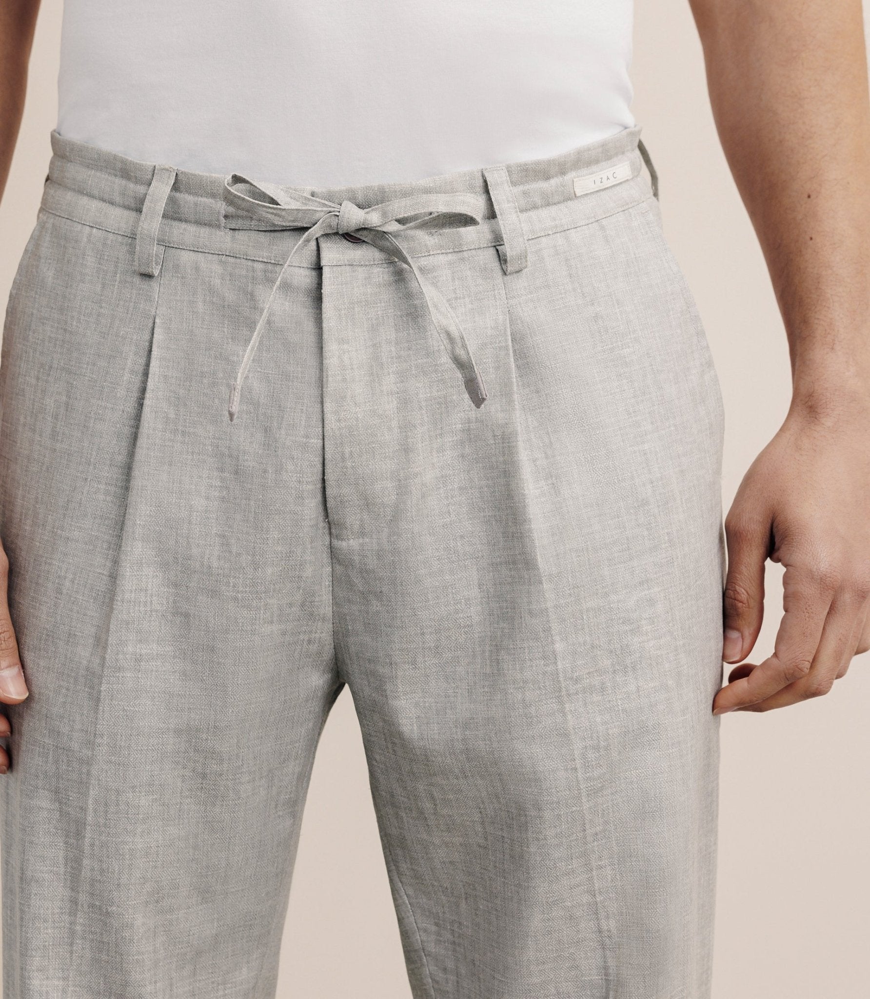 Grey linen-blend pants