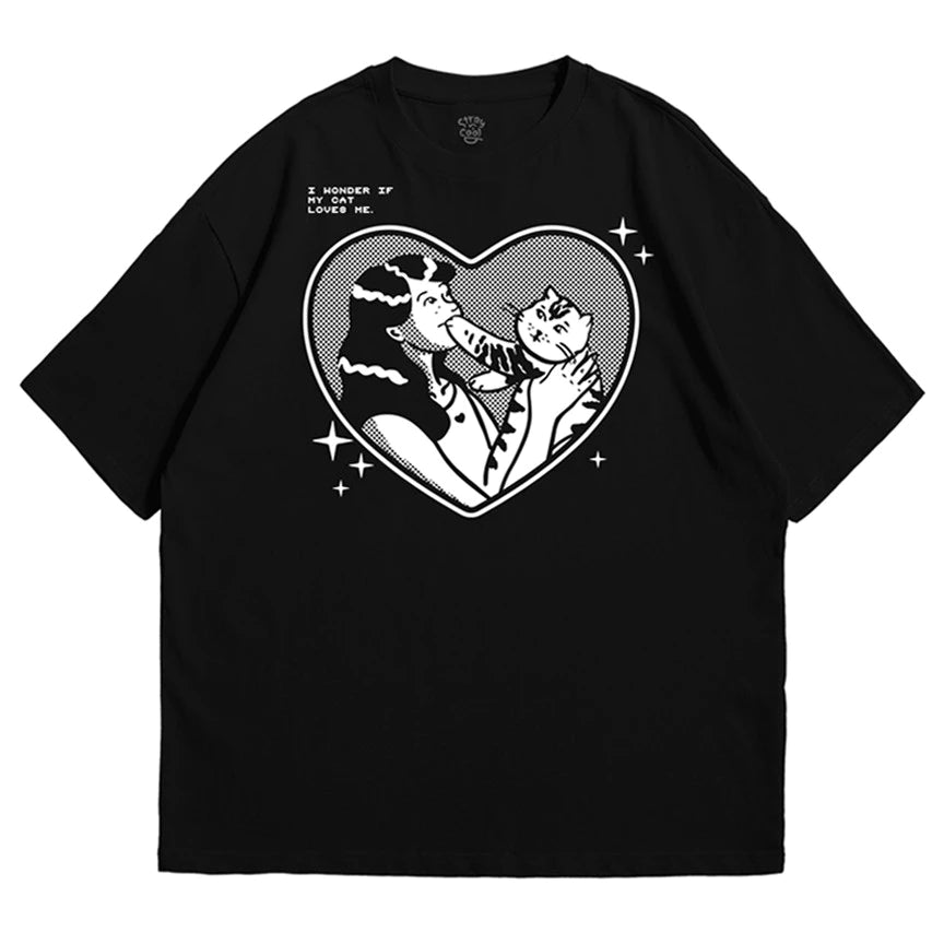 T-shirt - oversize I wonder if my cat loves me