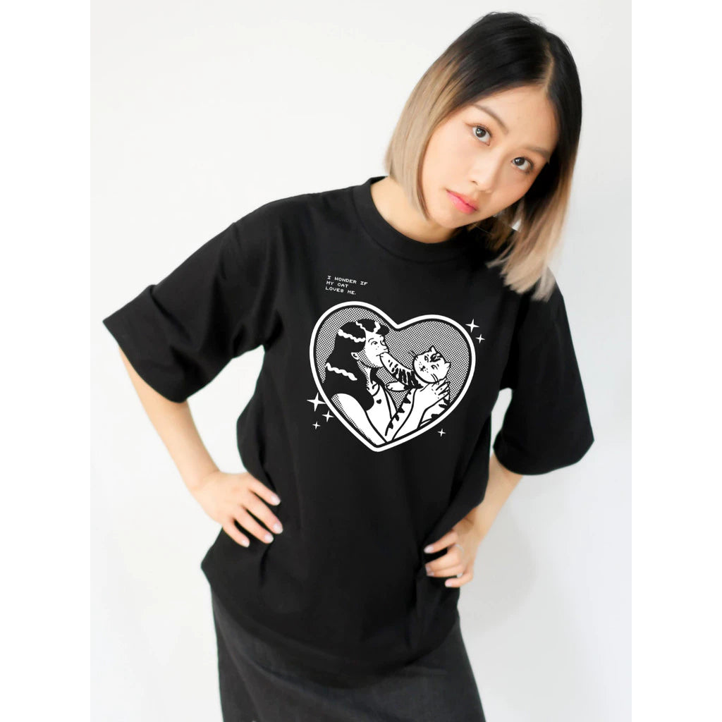 T-shirt - oversize I wonder if my cat loves me